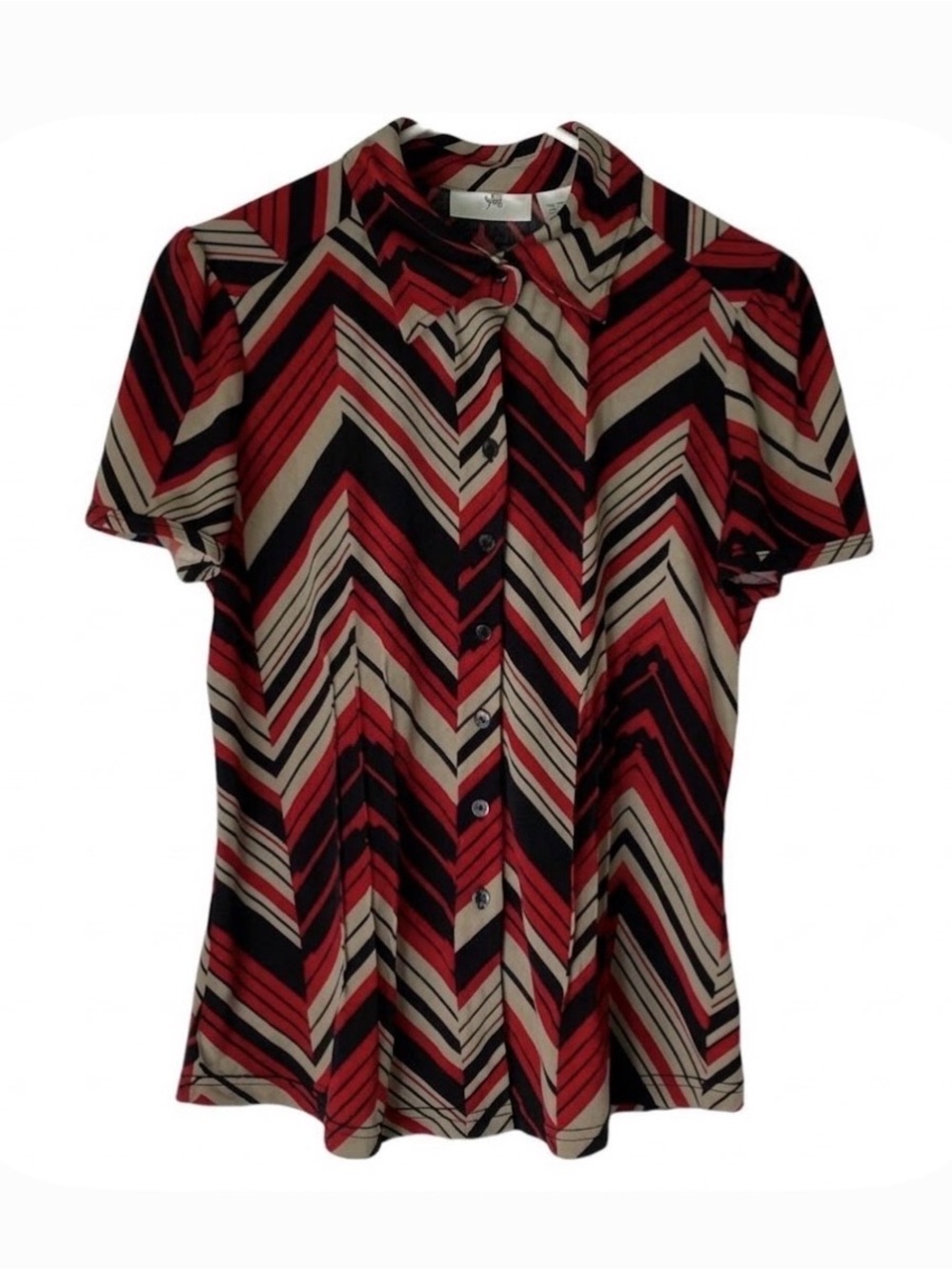 WORTHINGTON Chevron Design Blouse, No Belt, Women’s M, Black Red White